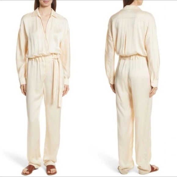 Vince Women’s Cross Front Jumpsuit Cream Size L Blouse One Piece V Neck - Picture 3 of 13